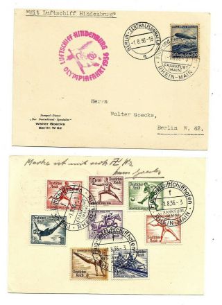 Olympic 1936 Hindenburg Zeppelin Lz129 Flight Postcard With Compelete Stamps