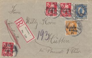 766) Germany - Registered Cover 5.  12.  1921 NÜrnberg To HÜtten Bei PÖssneck