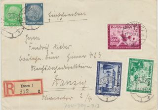 764) Germany - Registered Cover 1.  3.  1940 Essen To Danzig - Kameradschaftsblok