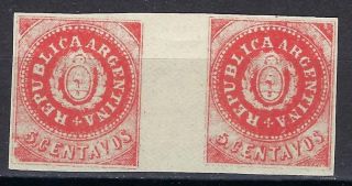 Argentina 1863 Sc 7c Republic Seal Arms Old Counterfeit Forgery Gutter Pair Mnh