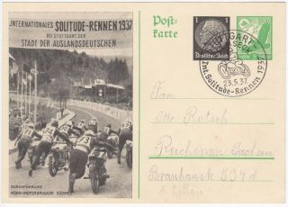 1937 Nazi Germany Stuttgart Motorcycle Special Cancel Stationery Card Sport Rare