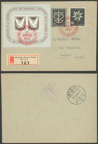 Switzerland 1945 - Miniature Sheet On Registered Cover Basel To Leysin 33149/12