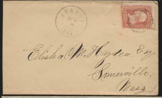 1860 ' s Grilled 3 Cent Cover Scott 94 _unaroo? Illinois cover to Mass 2