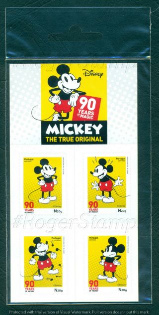 Portugal 2018 Mickey 90 Years Booklet W/4 Self - Adhesives Stamps Mnh Issued 14/09