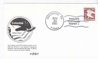 Sts - 2 Columbia Delays Mailers Postmark Houston Tx 11/10/1981 Sccs