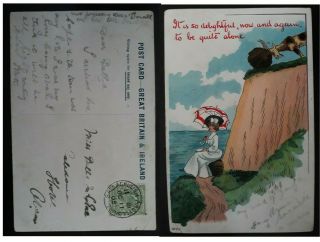 Rare 1905 Great Britain Postcard " To Be Alone " Ties 1/2d Stamp Canc Ballachulish