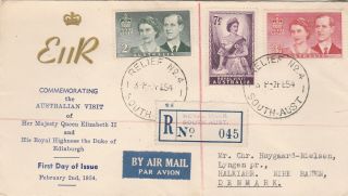 Australia To Denmark Relief No 4 Arthur Bergen Cachet Qe2 Royal Visit Fdc 1954