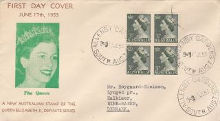 Australia To Denmark Arthur Bergen Cachet Queen Elizabeth 3d Block 1953