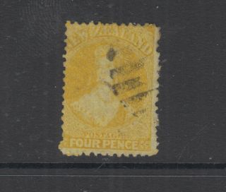 Zealand 1866 4d Yellow Chalon - P12½ - Wmk Star - Sg120 Cat £120 Fu
