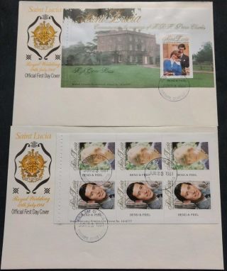 St.  Lucia 1981 Royal Wedding,  Princess Diana Booklet Panes Fdc Set C46212