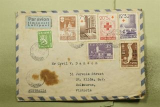 Dr Who 1951 Finland Helsinki Airmail To Australia Red Cross Semi Post E48000