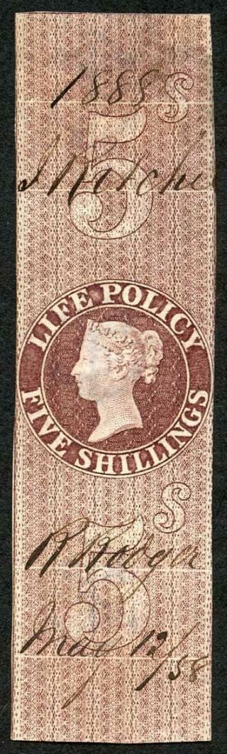 5/ - Life Policy Stamp Printed By Perkins Bacon Wmk Anchor