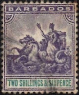 Barbados 1905 Edward Vii 2/6d Violet & Green Sg.  144 Cat:£150 Faults