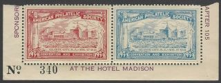 Usa 1934 American Philatelic Society Atlantic City Jersey Poster Stamps Mnh
