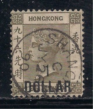 Hong Kong 1885 Surch $1 On 96c Grey - Olive Sg42 Fu Cv £85