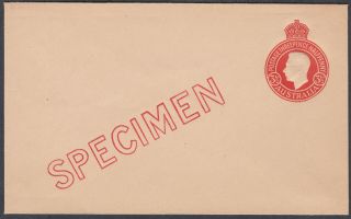 Australia Kgvi 3 1/2 Red Embossed Stationery Envelope; Specimen Overprint
