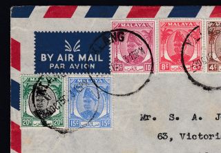 Malaya stamps on Airmail 1950 cover from Klang Selangor Malaysia to England 2