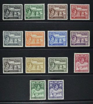 Turks & Caicos,  Kgvi,  1938 / 45,  Set 14 Stamps To 10s.  Value,  Um / Mm,  Cat £130.