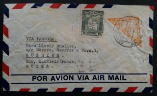 Scarce 1940 Bolivia Airmail Cover Ties 2 Stamps To Zurich Switzerland