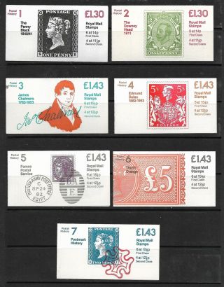 1981 - 1982 Postal History Booklets,  Designs 1 - 7,  Fl1 - Fn6 Complete