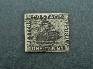 Western Australia 1854 - 58 Black Swan 1d Imperf Stamp - Fine - See
