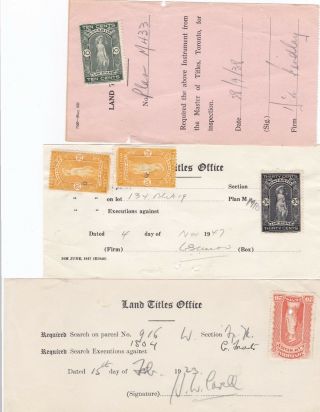 Canada Ontario Five Revenue Stamps On Three Documents 1923