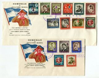 Nicaragua 1957 Centenary Of Scouts - Set On Cachet Fdc Covers -