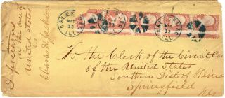 Scott No 65 Miss - Perfed Strip Of 5 On 1866 Galesburg Il Legal Cover