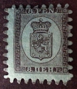 Finland 1866 8 Pen Black On Green Stamp Hinged