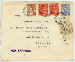 Argentina 1935 Commercial Express Cover From Buenos Aires To Mendoza At 45c Rate