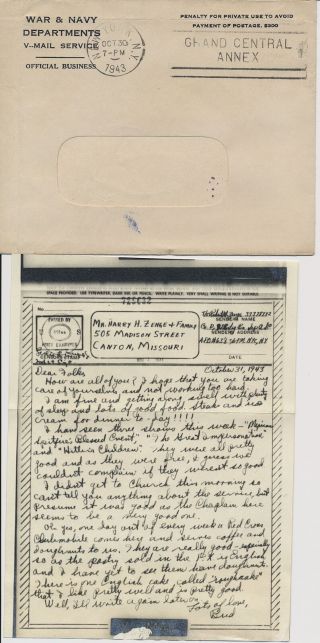 Group Of 2 World War Ii V - Mails From Robert Zenge Apo 638 War & Navy Dept Penal