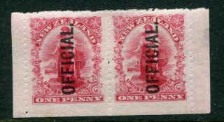 Zealand 1907 - 11 Official Variety Imperf At Bottom Mh Pair