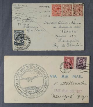 Two Early Air Mail Covers: Colombia Scadta And U.  S.  Cam