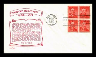 Dr Jim Stamps Us Theodore Roosevelt Scott 1039 Fdc Pent Arts Cover Block