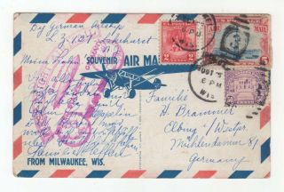 1928 Graf Zeppelin 1st Return Flight On Postcard Airship Milwaukee