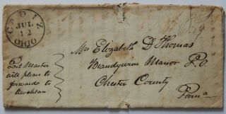 Cadiz Ohio July 12 1842 Stampless Cover Folded Letter