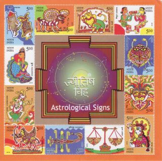 India Modern 2010 Pms - 80 Astrology Signs Mini - Sheets X12 Pi Rs 1200