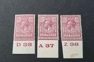 Gb King George V 1924 - 26 3x 6d Values Shades Controls M/mint