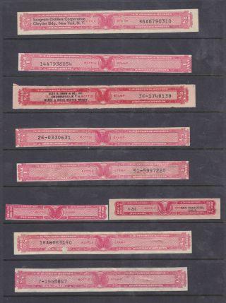Us Revenues: Usir Distilled Spirits Tax Paid Bottle Stamps; Group Of 9