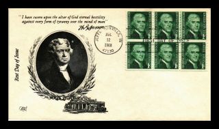 Dr Jim Stamps Us 1c Thomas Jefferson Fdc Cover Block Jeffersonville Indiana
