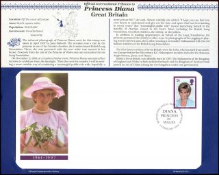 Gb 1998 Diana Princess Of Wales Fdc,  Info Card Page V6610