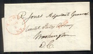 York,  Troy,  1841 Sfl To Washington Dc,  Red Cancel And Red Straight Line