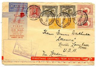 Scarce 11 - 19 - 1931 Australia First Flight Cover This One To The U.  S.  A.