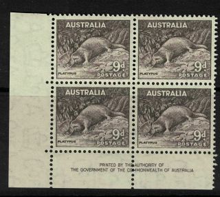 Australia Stamp 1937 - 9d Platypus Corner Bock With Imprint Nh Sg173
