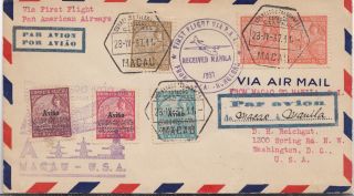 Macau 1937 Pan American First Flight Cover To Manila