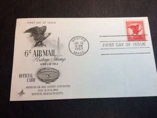 C67 Postal Card 1963 6c Airmail Red Eagle Sitting On Rock Stamp Boston Ma