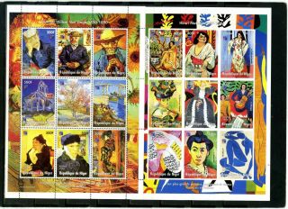 Niger 1998 Paintings By Van Gogh & Matisse 2 Sheets Of 9 Stamps Mnh