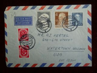 German Air Mail Cover,  Sent From Bochum,  Westphalia To Watertown Wisconsin,  1953
