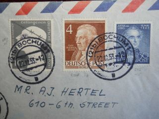 German Air Mail Cover,  Sent from Bochum,  Westphalia to Watertown Wisconsin,  1953 2