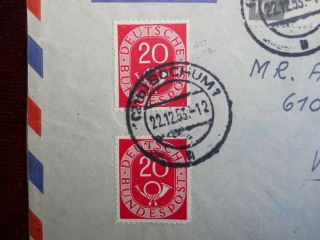 German Air Mail Cover,  Sent from Bochum,  Westphalia to Watertown Wisconsin,  1953 3